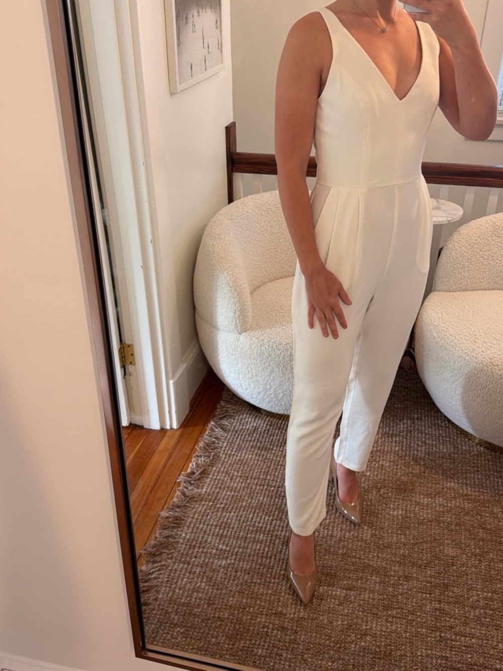 Amanda Uprichard white V-Neck Tailored Jumpsuit